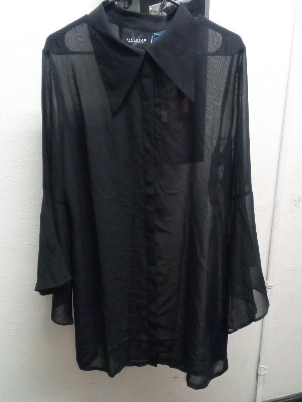 Killstar Black Sheer Long-Sleeve Button Blouse with Pointed Collar